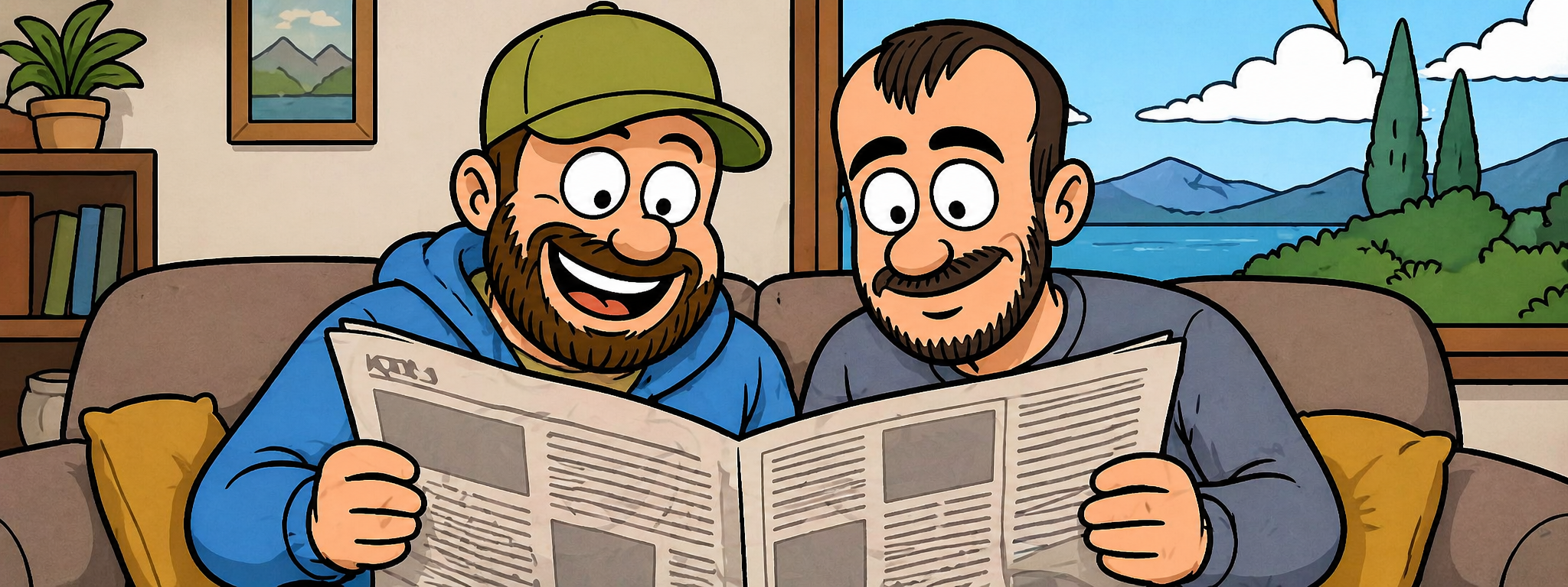 Zwei Personen lesen gemeinsam eine Zeitung